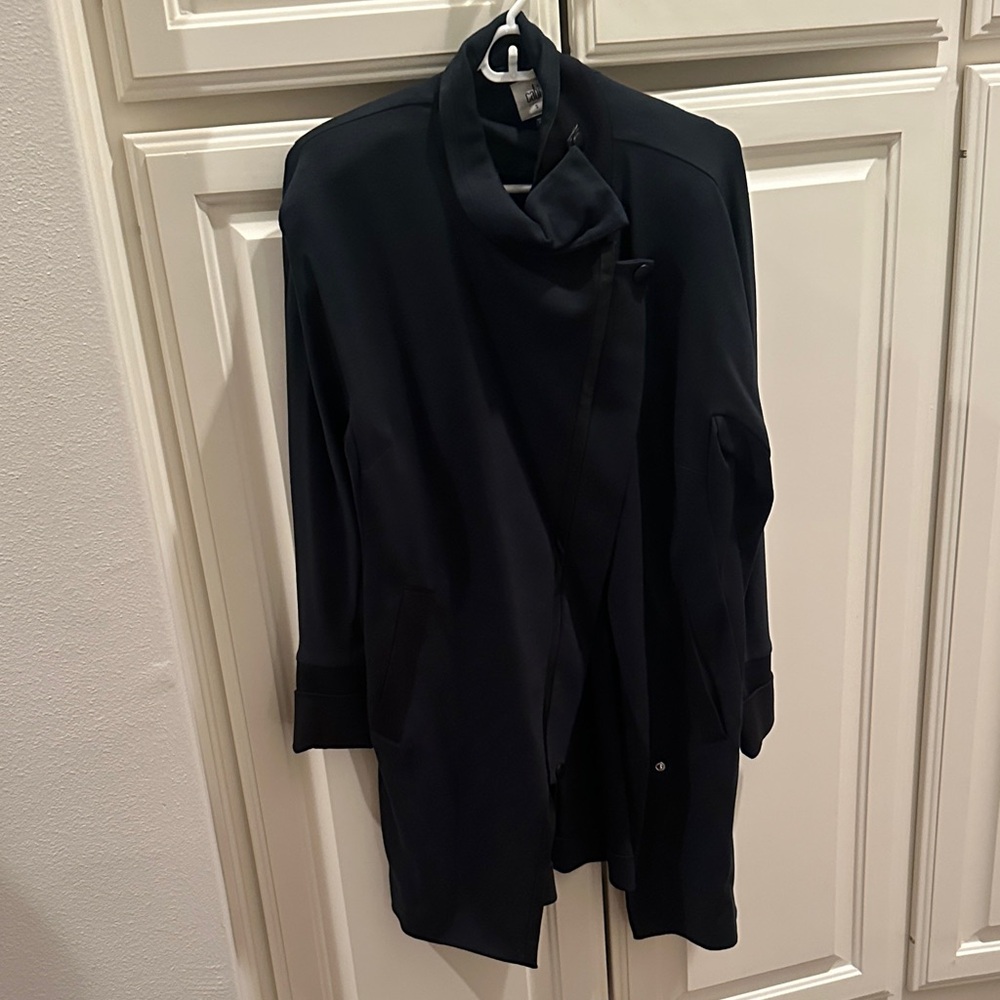 Cabi Dark Green Coat with leather accents